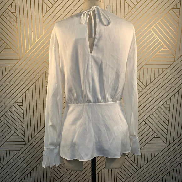 3.1 Phillip Lim Blouse Long Sleeve Empire Waist Satin‎ White Size 4 *Stained - Picture 6 of 12